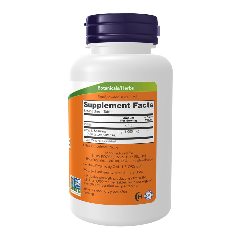 NOW Foods spiruline bio 1000 mg, 120 comprimés