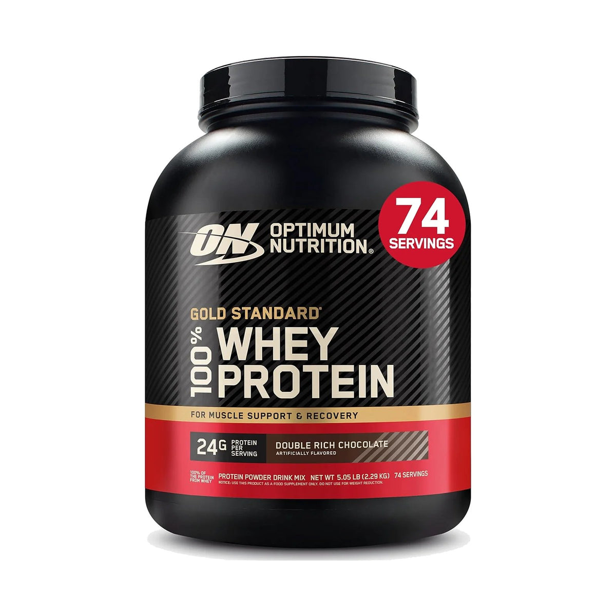 Optimum Nutrition Gold Standard 100% Whey – 5 lb (2,27 kg), Double chocolat, photo du produit seul sur fond blanc