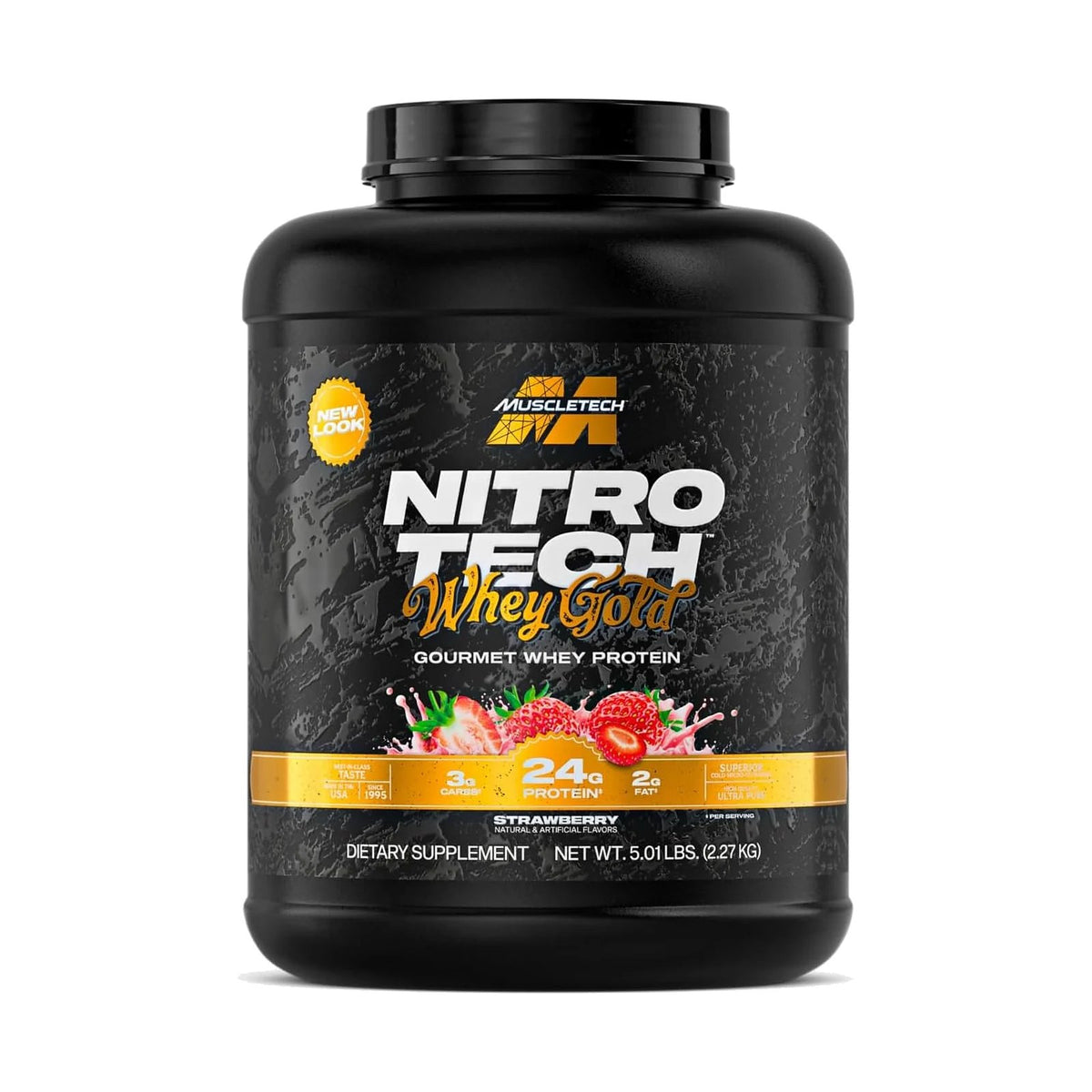 MuscleTech Nitro-Tech 100% Whey Gold – 5 lb (2,27 kg), Fraise shortcake, photo du produit seul sur fond blanc