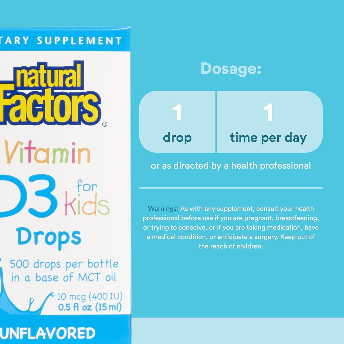 Natural Factors vitamine D3 pour enfants en gouttes, 400 UI, 15 ml