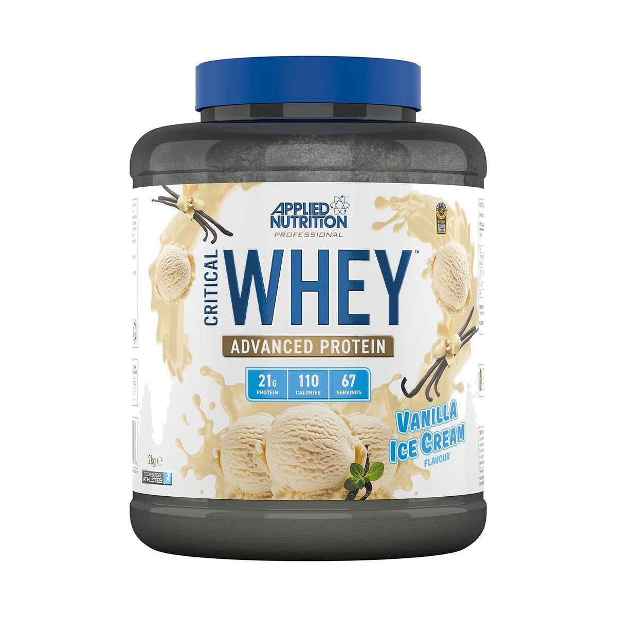 Applied Nutrition Critical Whey 2 kg – Glace vanille, photo du produit seul sur fond blanc