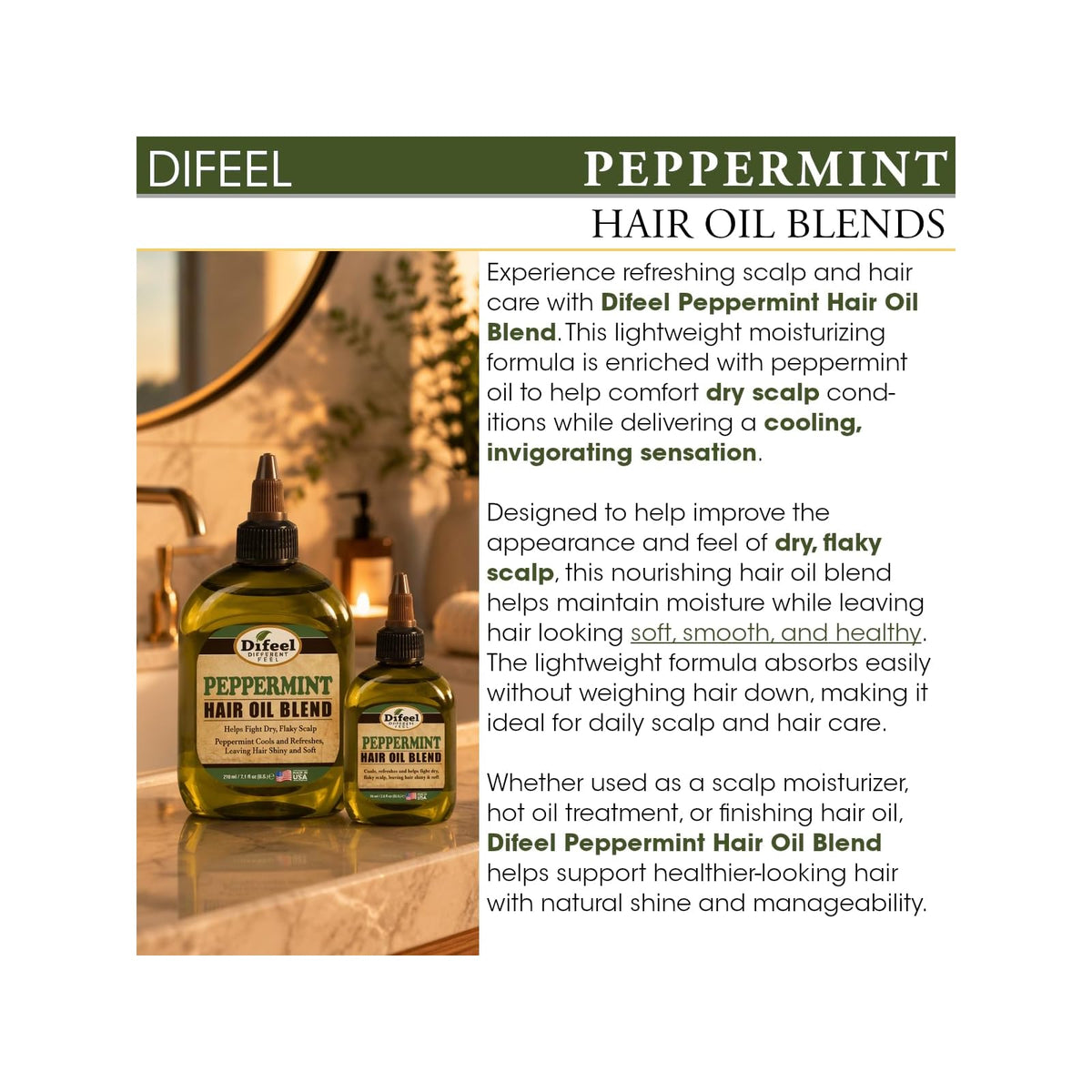Difeel huile capillaire à la menthe poivrée 75 ml