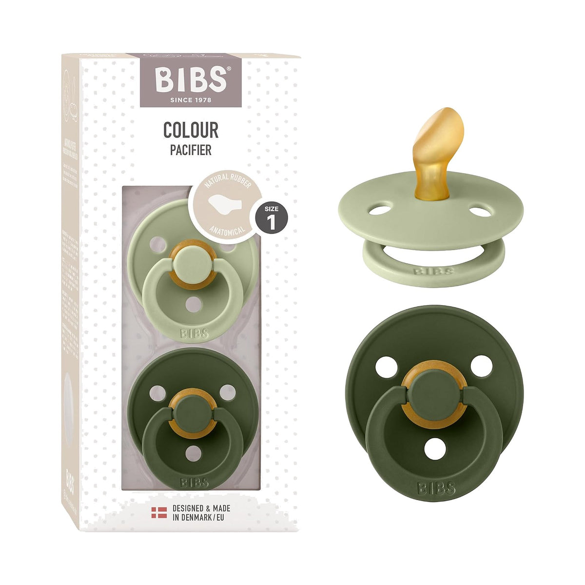 BIBS Colour tétines anatomiques, Sauge / Vert chasseur, 0 à 6 mois