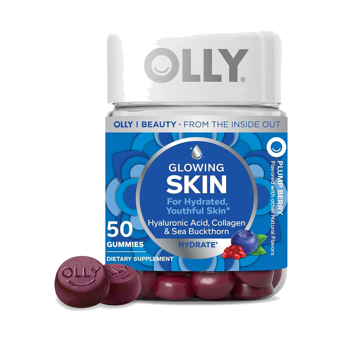 OLLY Glowing Skin gommes acide hyaluronique et collagène, 50 gommes