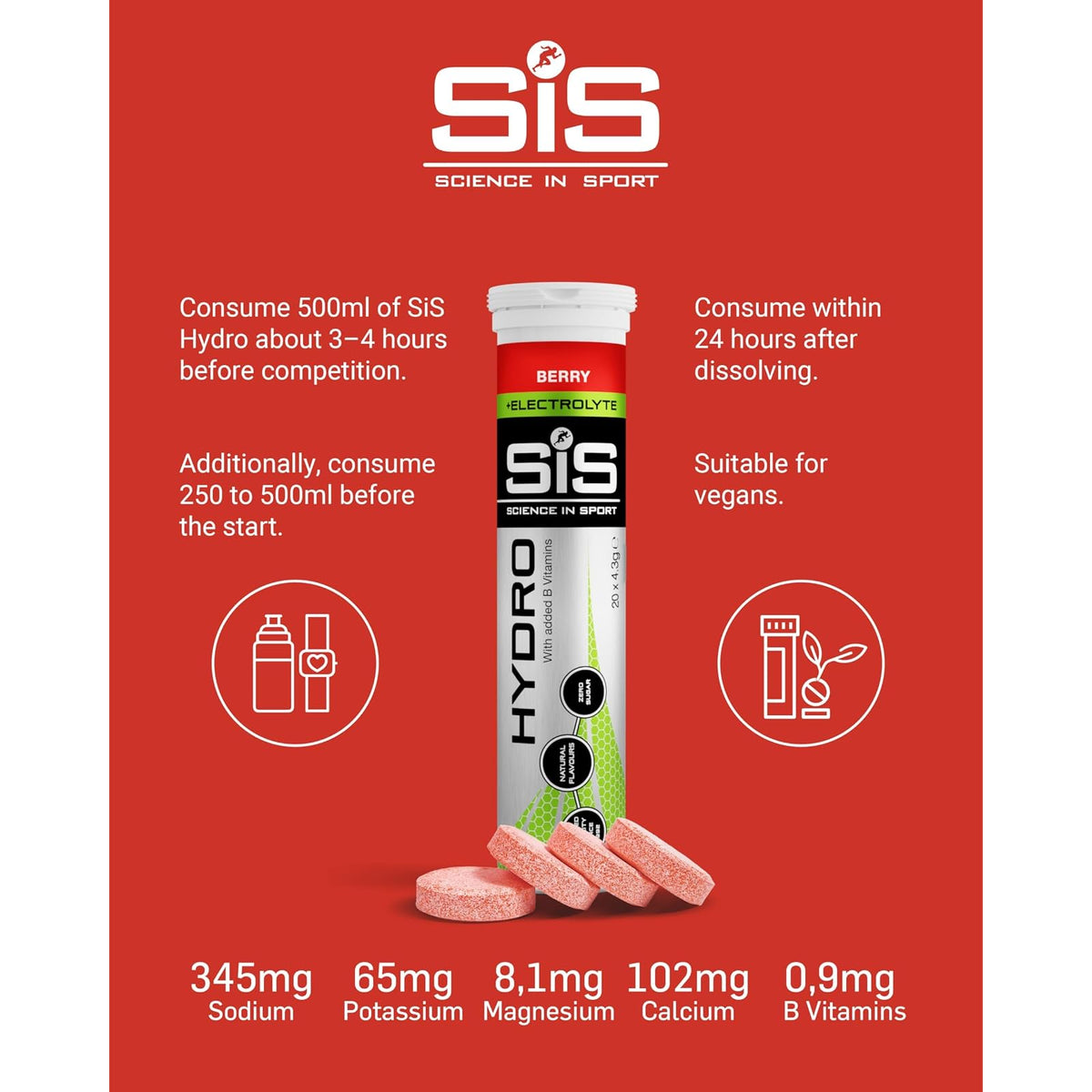 Science in Sport GO Hydro électrolytes fruits rouges, 20 comprimés