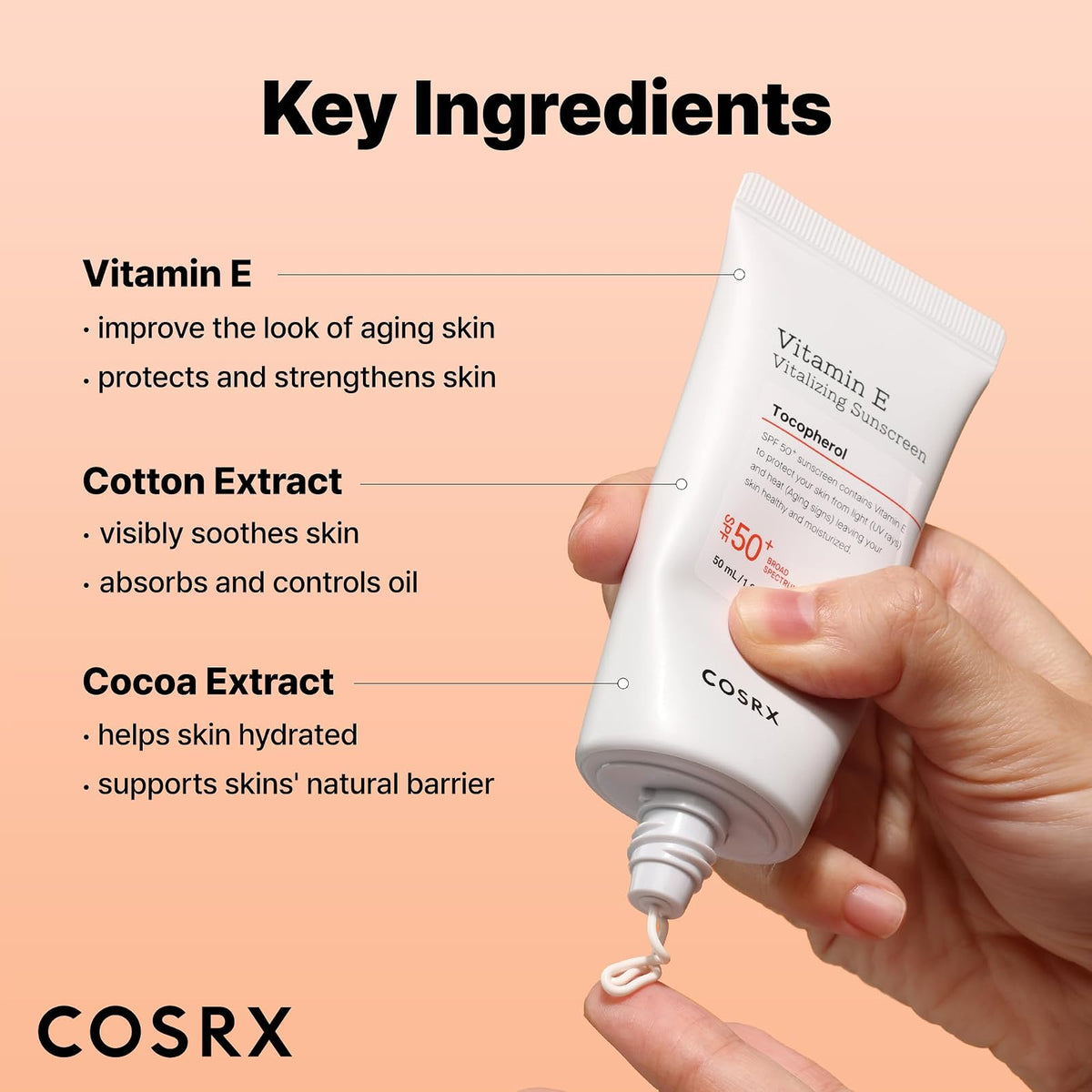 COSRX Vitamin E crème solaire SPF 50+, 50 ml