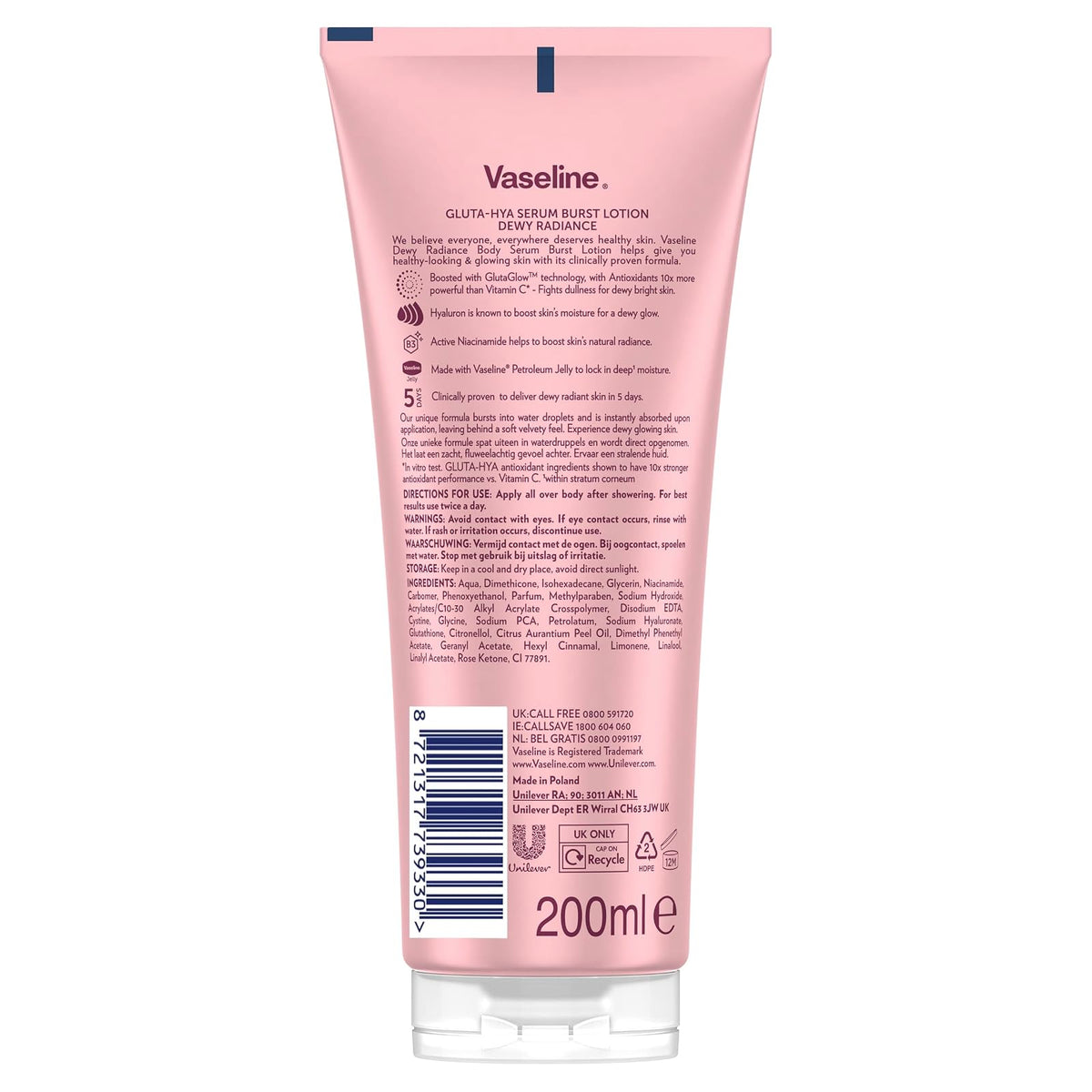 Vaseline Gluta-Hya lotion corps Dewy Radiance, 200 ml