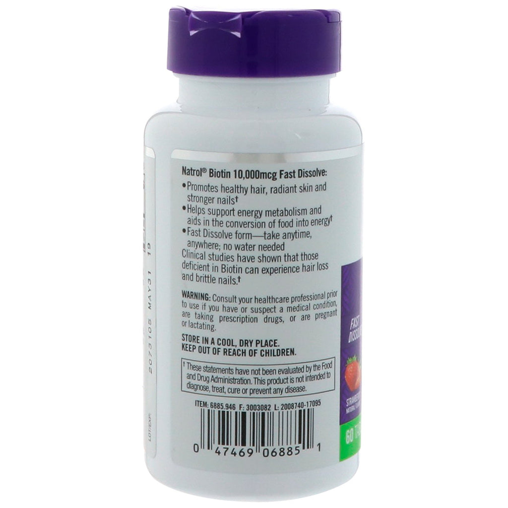 Natrol biotine 10 000 mcg goût fraise