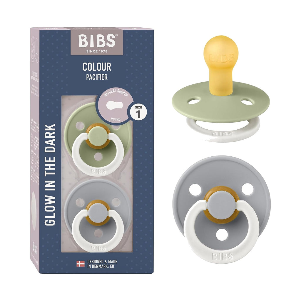 BIBS Colour tétines rondes phosphorescentes, Sauge / Nuage, 0 à 6 mois