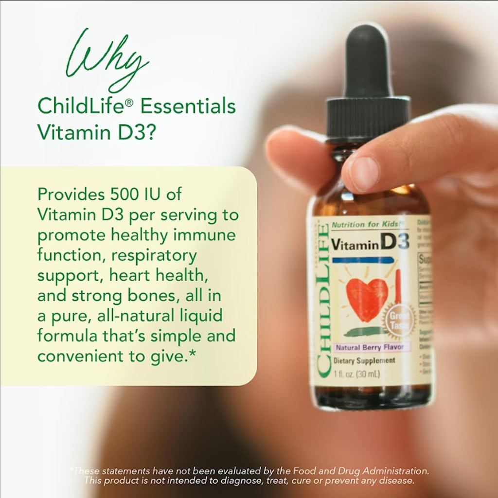 ChildLife Essentials vitamine D3 en gouttes 500 UI, dès 6 mois, goût baies, 30 ml