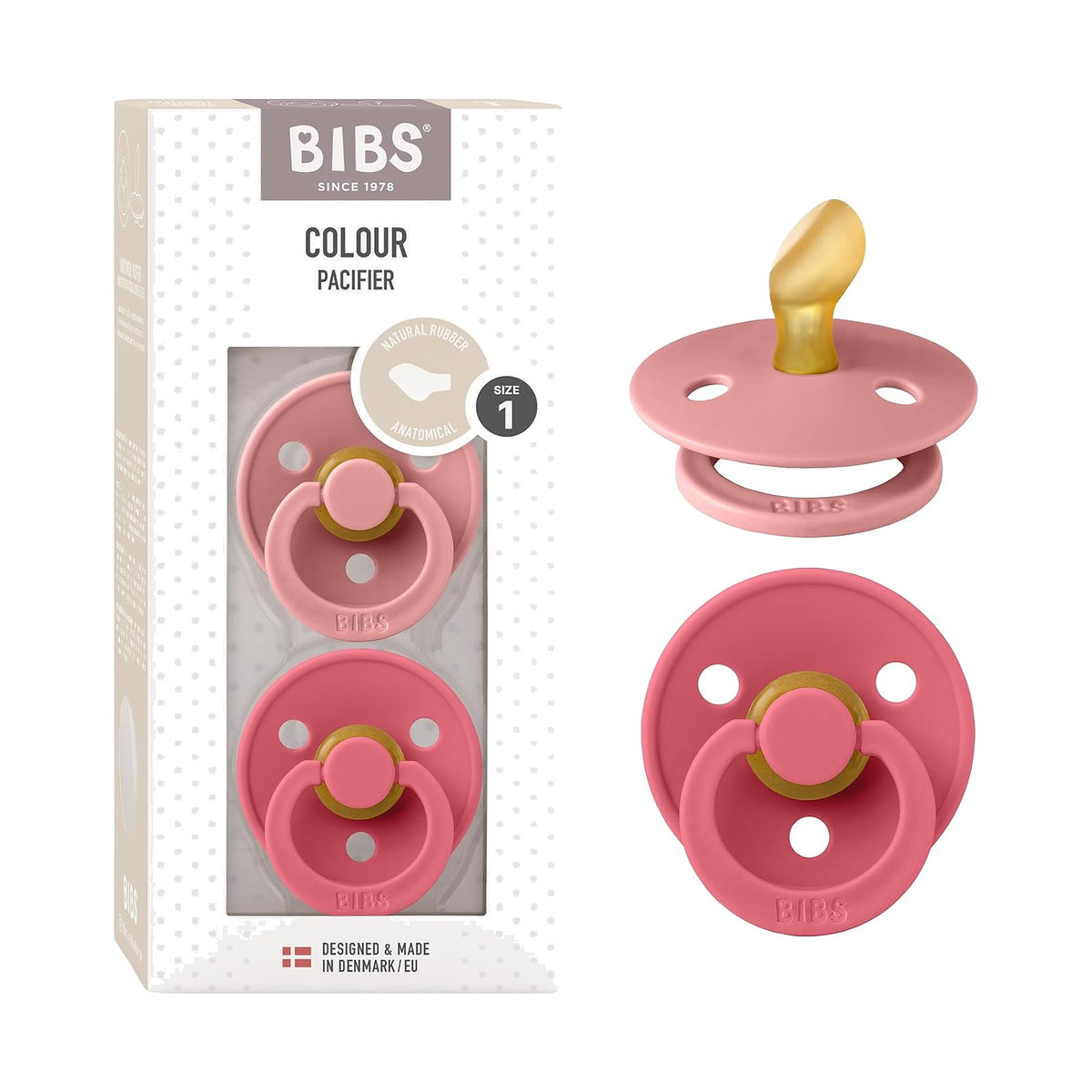 BIBS Colour tétines anatomiques, Rose poussière / Corail, 0 à 6 mois