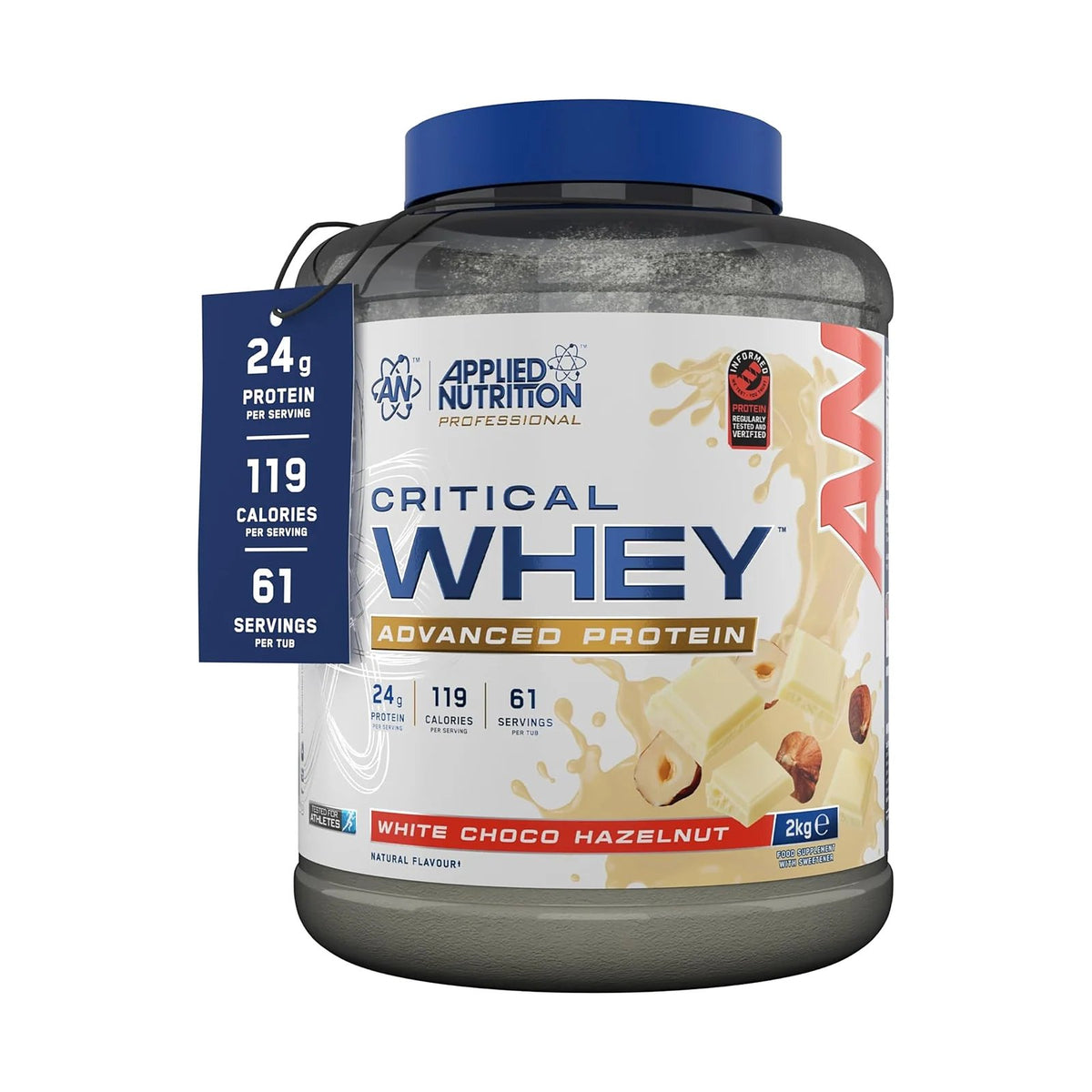 Applied Nutrition Critical Whey 2 kg – Chocolat blanc noisette, photo du produit seul sur fond blanc