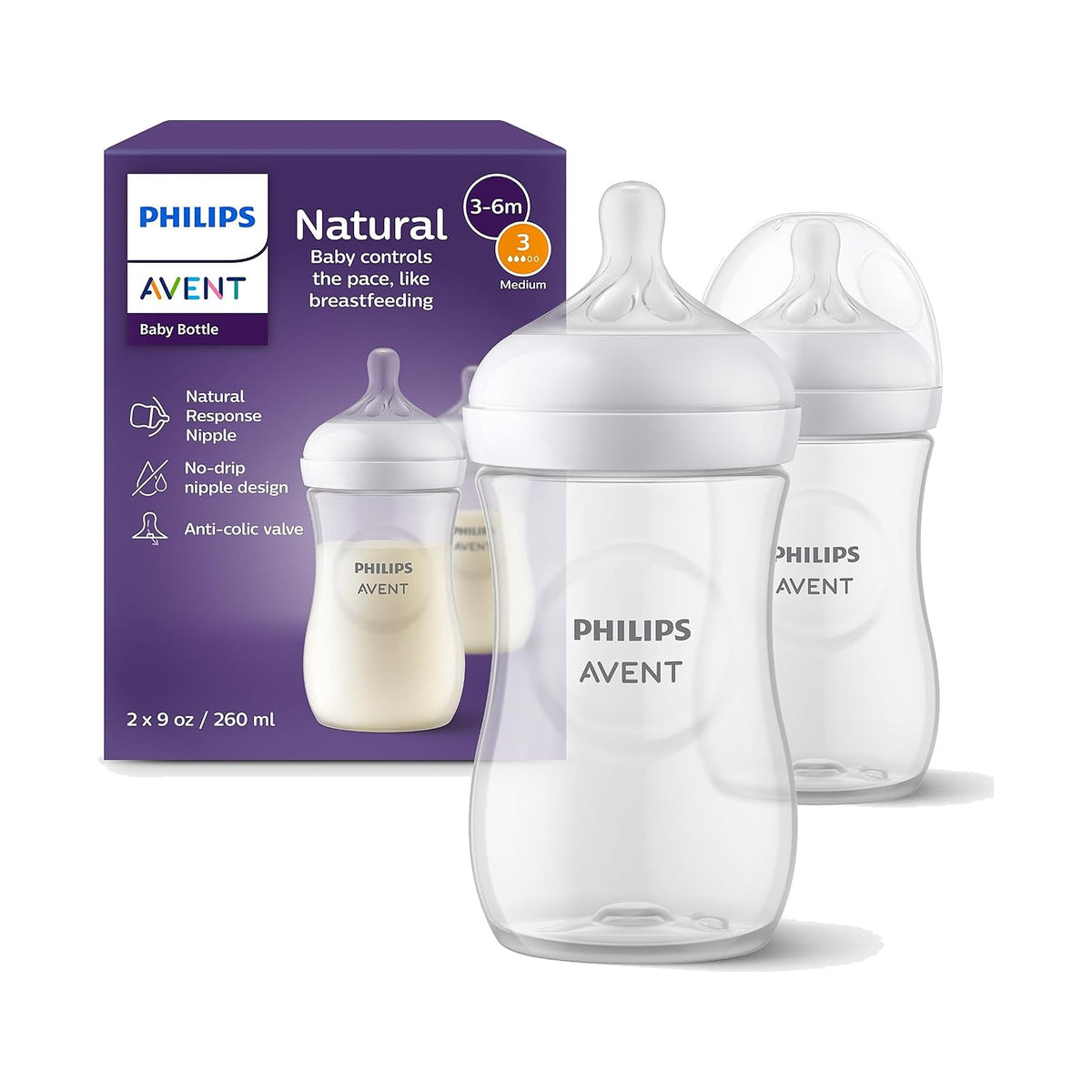 Philips Avent Natural Response biberon 260 ml, lot de 2 (débit 3)