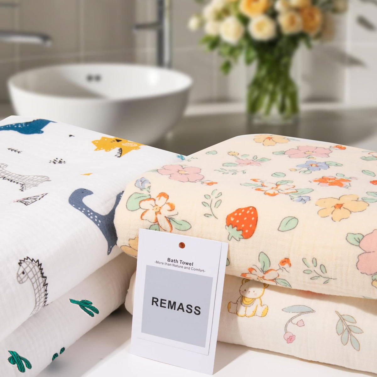 Remass serviette de bain à capuche en mousseline de coton