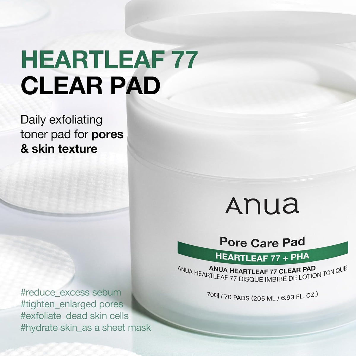 Anua Heartleaf 77 disques toner apaisants, 70 disques