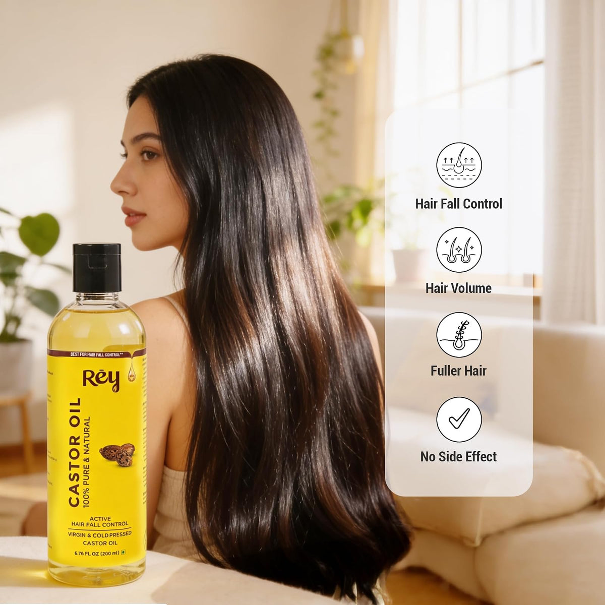 Rey Naturals huile de ricin pure pressée à froid 200 ml