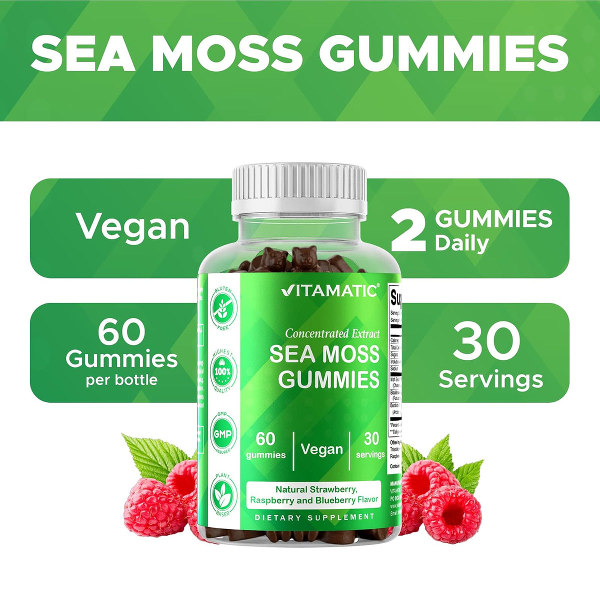 Vitamatic sea moss gommes fruits rouges, 60 gommes