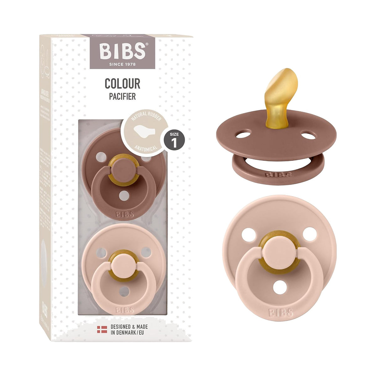BIBS Colour tétines anatomiques, Brun cacao / Rose poudré, 0 à 6 mois