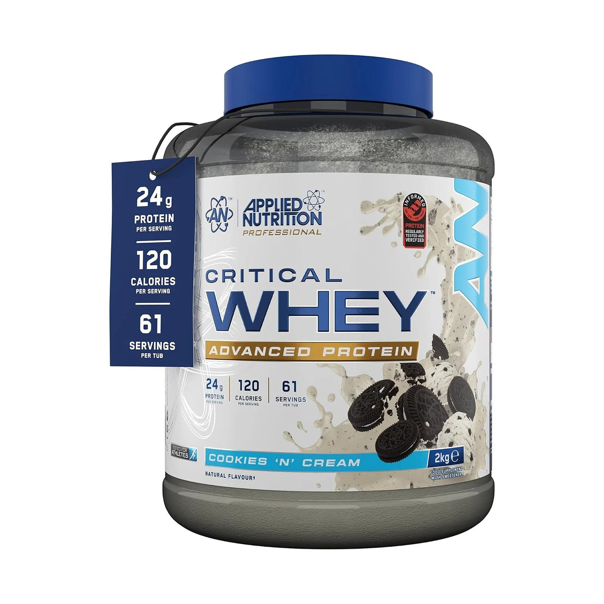 Applied Nutrition Critical Whey 2 kg – Cookies, photo du produit seul sur fond blanc