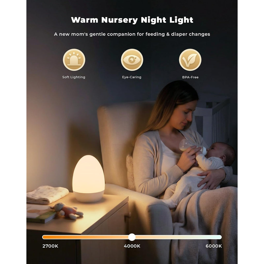 Tobeape veilleuse tactile rechargeable en forme d'œuf, lumière réglable et 12 couleurs