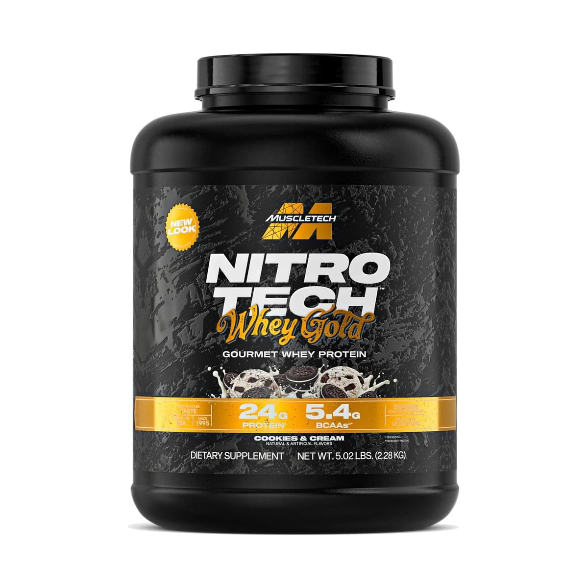MuscleTech Nitro-Tech 100% Whey Gold – 5 lb (2,27 kg), Cookies & cream, photo du produit seul sur fond blanc