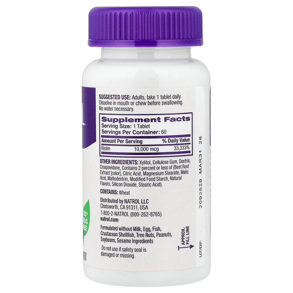 Natrol biotine 10 000 mcg goût fraise