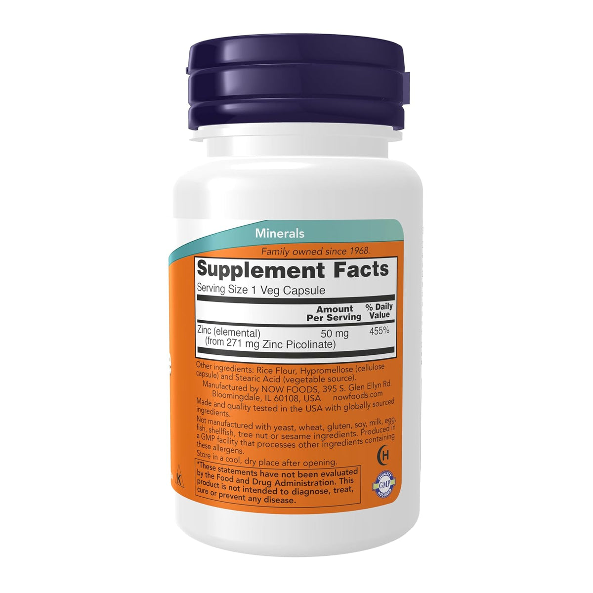 NOW Foods zinc picolinate 50 mg, 60 gélules