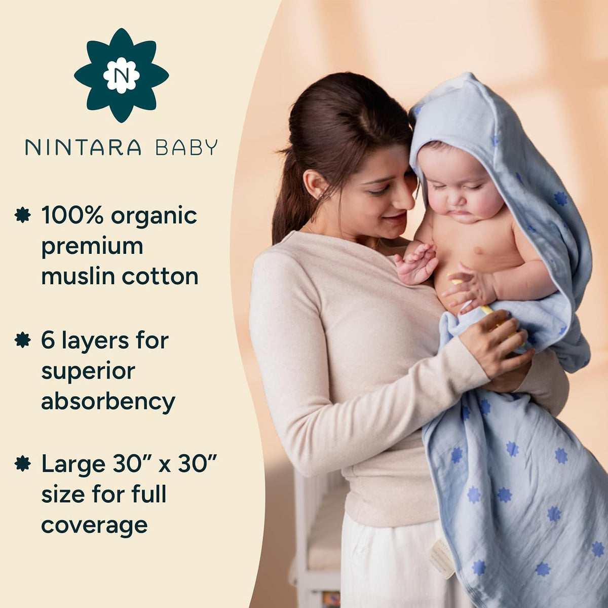 Nintara Baby cape de bain à capuche en coton bio, lot de 2 (76 x 76 cm)