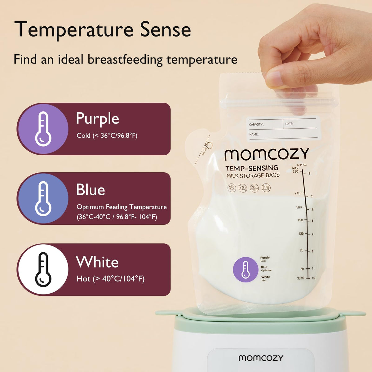 Momcozy poches de conservation du lait thermosensibles, 60 x 250 ml