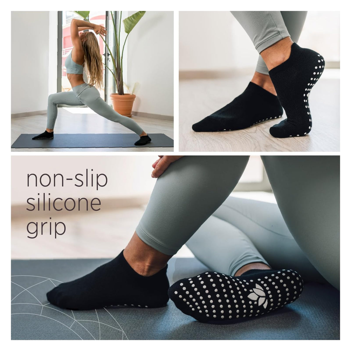 Chaussettes antidérapantes de Pilates et yoga, 3 paires