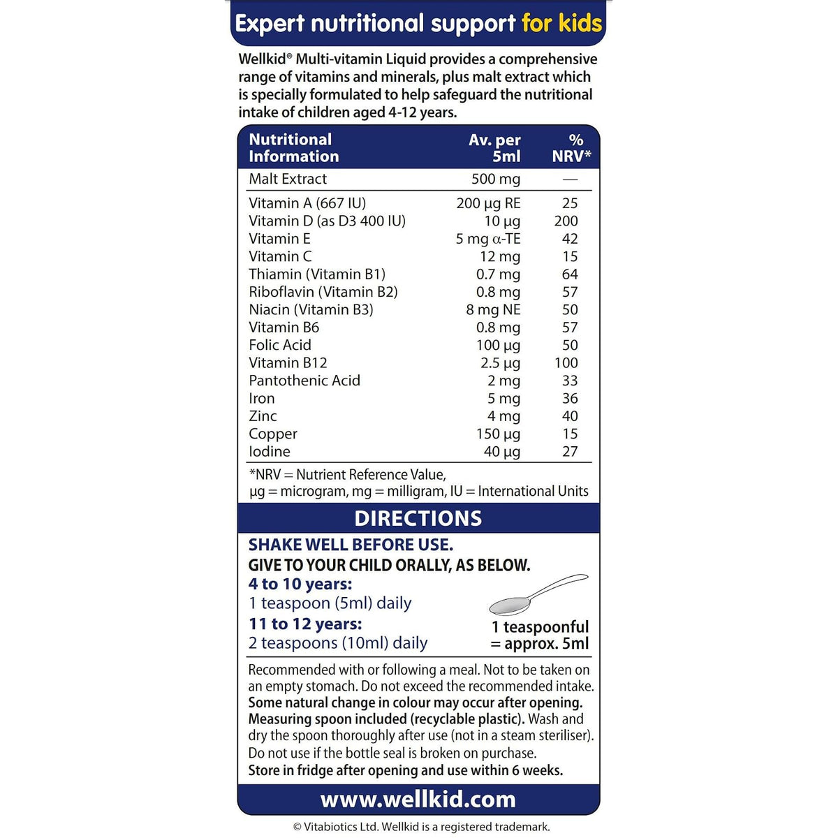 Vitabiotics Wellkid multivitamines liquide dès 4 ans, saveur orange, 150 ml