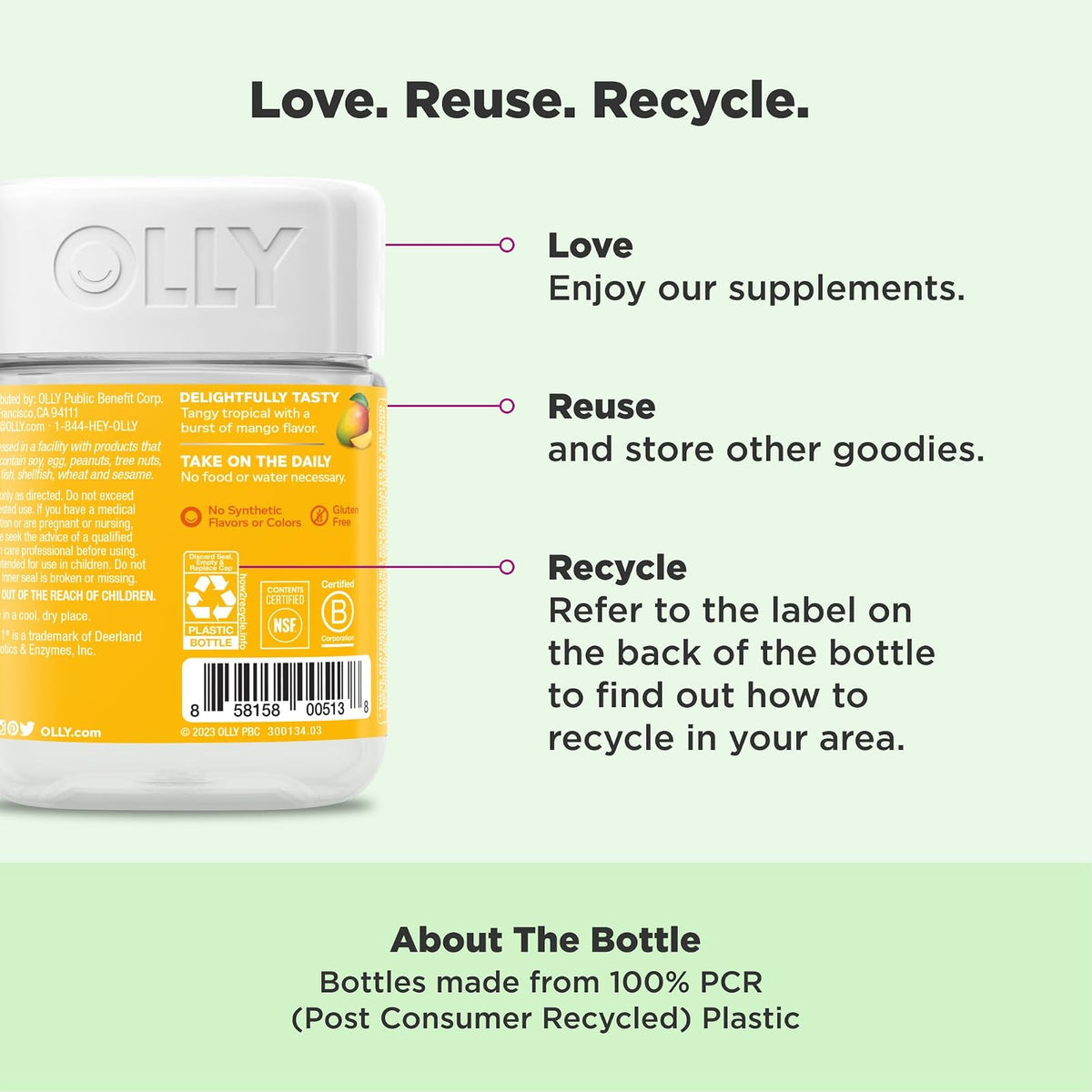 OLLY probiotiques gommes mangue, 50 gommes