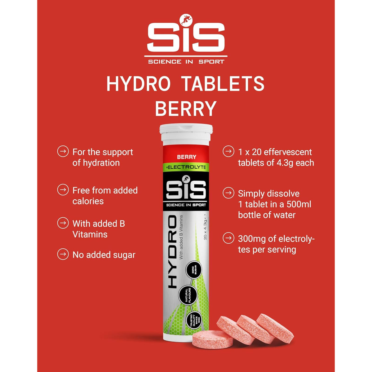 Science in Sport GO Hydro électrolytes fruits rouges, 20 comprimés
