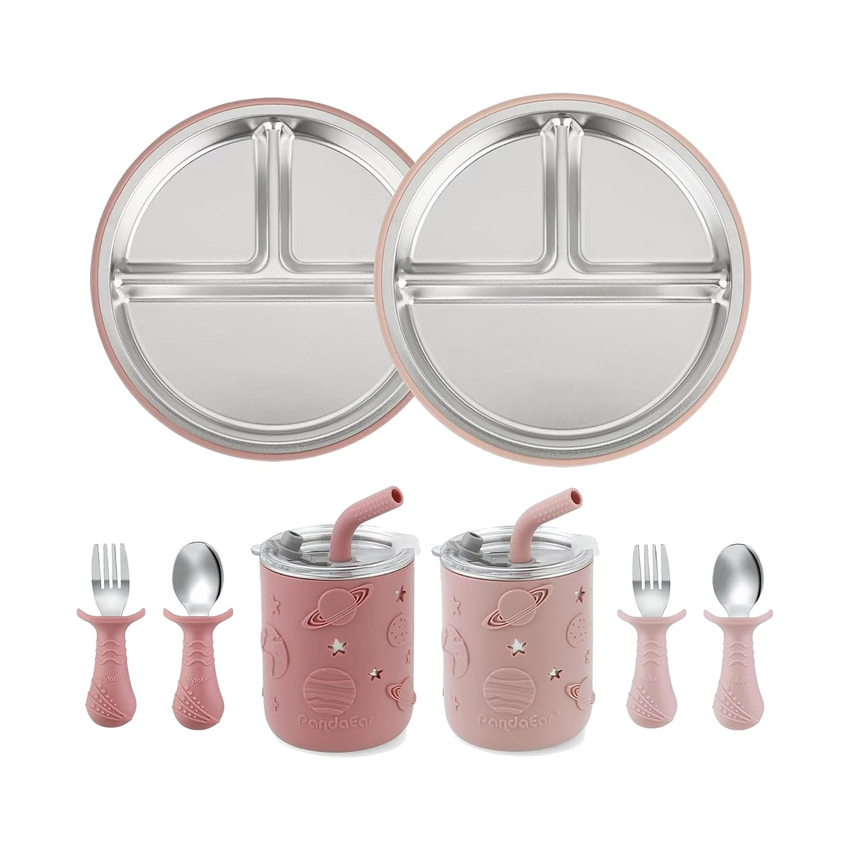 PandaEar set repas inox bébé Rose