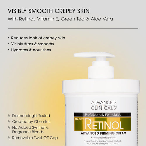 Advanced Clinicals crème raffermissante au rétinol, visage et corps, 454 g