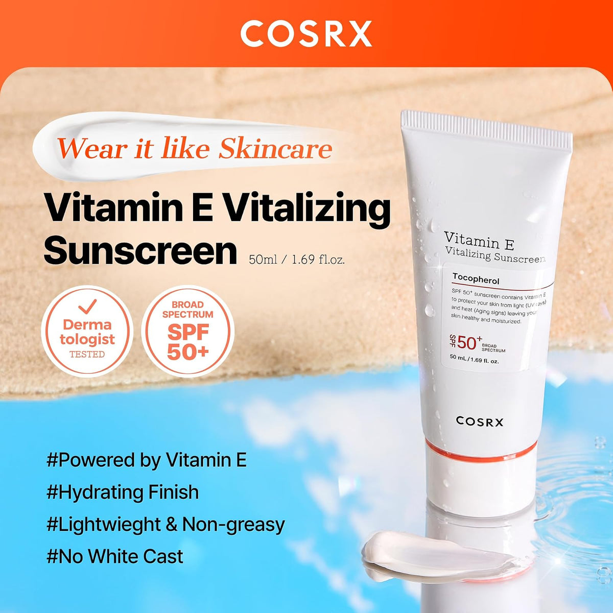COSRX Vitamin E crème solaire SPF 50+, 50 ml