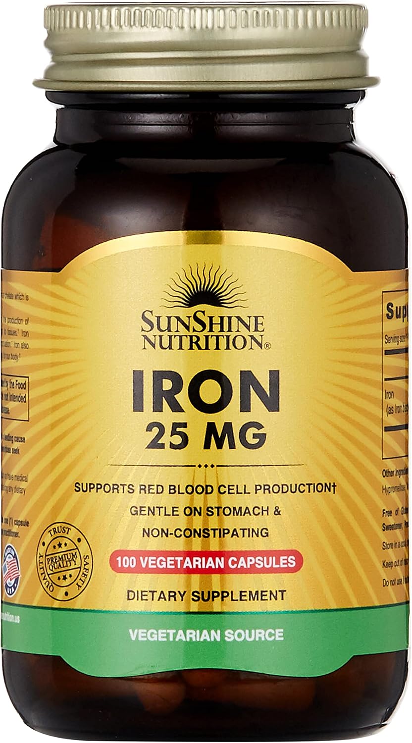 Sunshine Nutrition fer 25 mg, 100 gélules