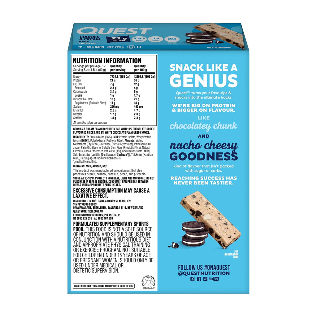Quest barre protéinée cookies & cream, boîte de 12