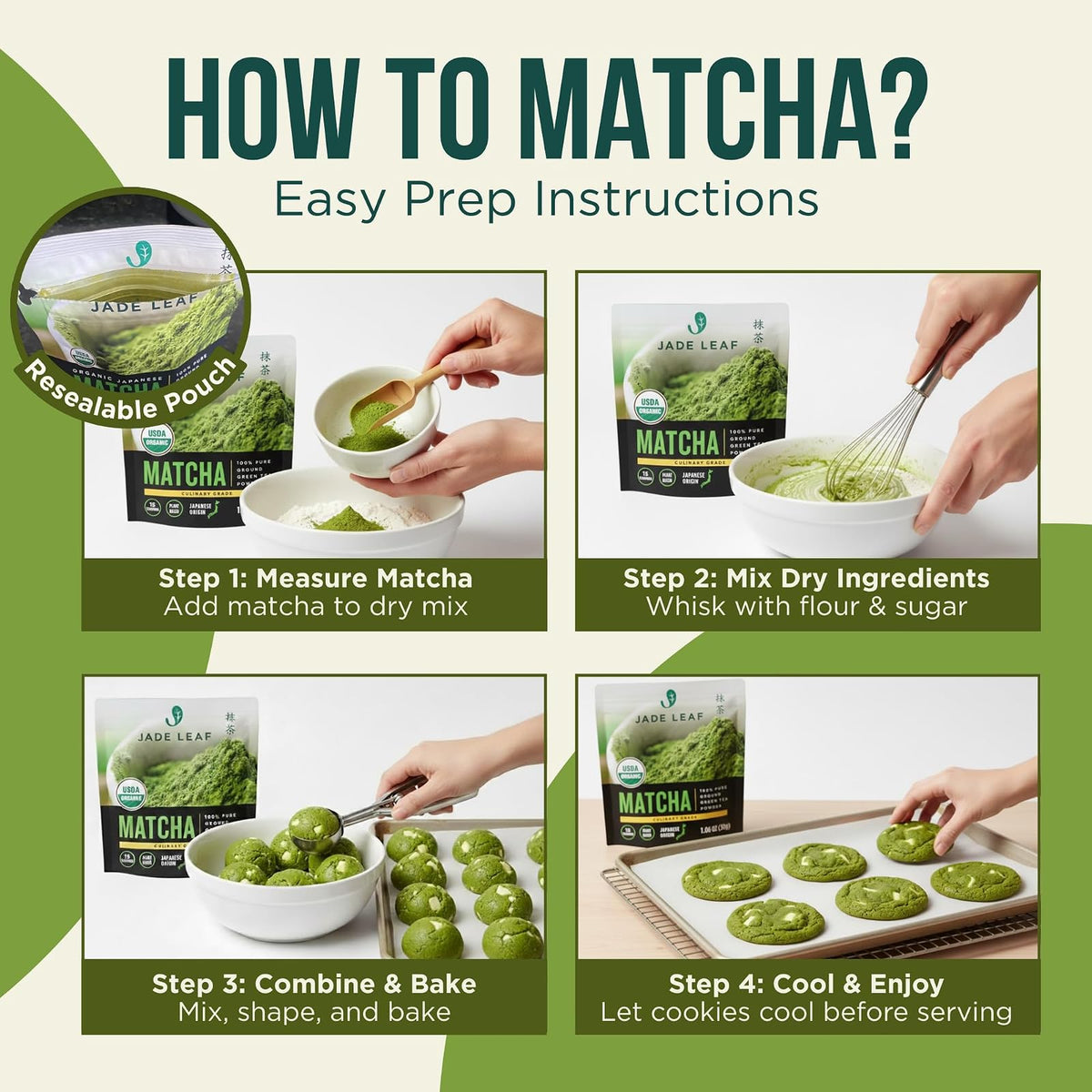 Jade Leaf matcha bio pour lattes et pâtisserie, 30 g