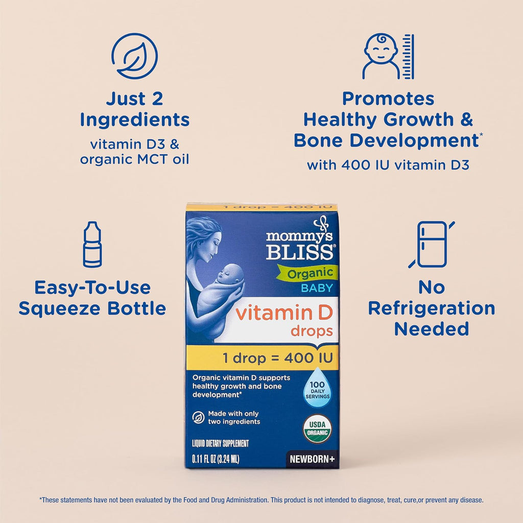 Mommy's Bliss vitamine D3 bio en gouttes 400 UI pour bébé, dès la naissance, 3,24 ml