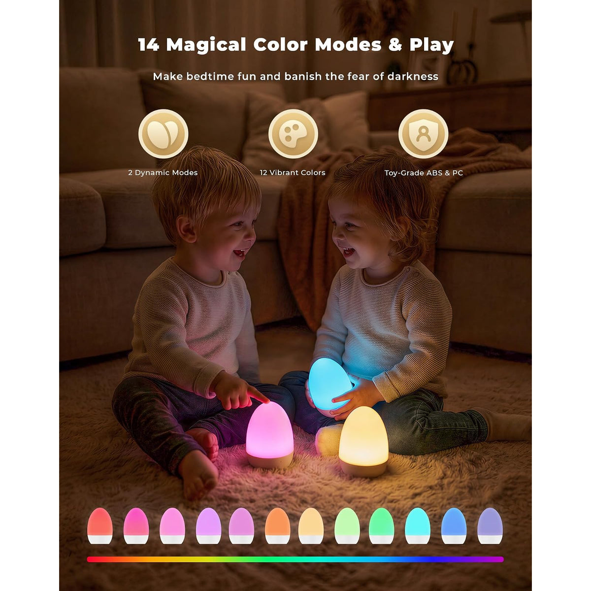 Tobeape veilleuse tactile rechargeable en forme d'œuf, lumière réglable et 12 couleurs