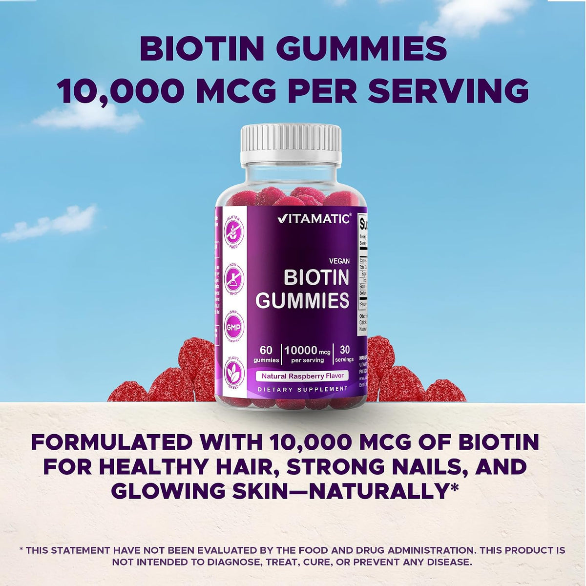 Vitamatic biotine 10 000 mcg en gommes véganes, 60 gommes
