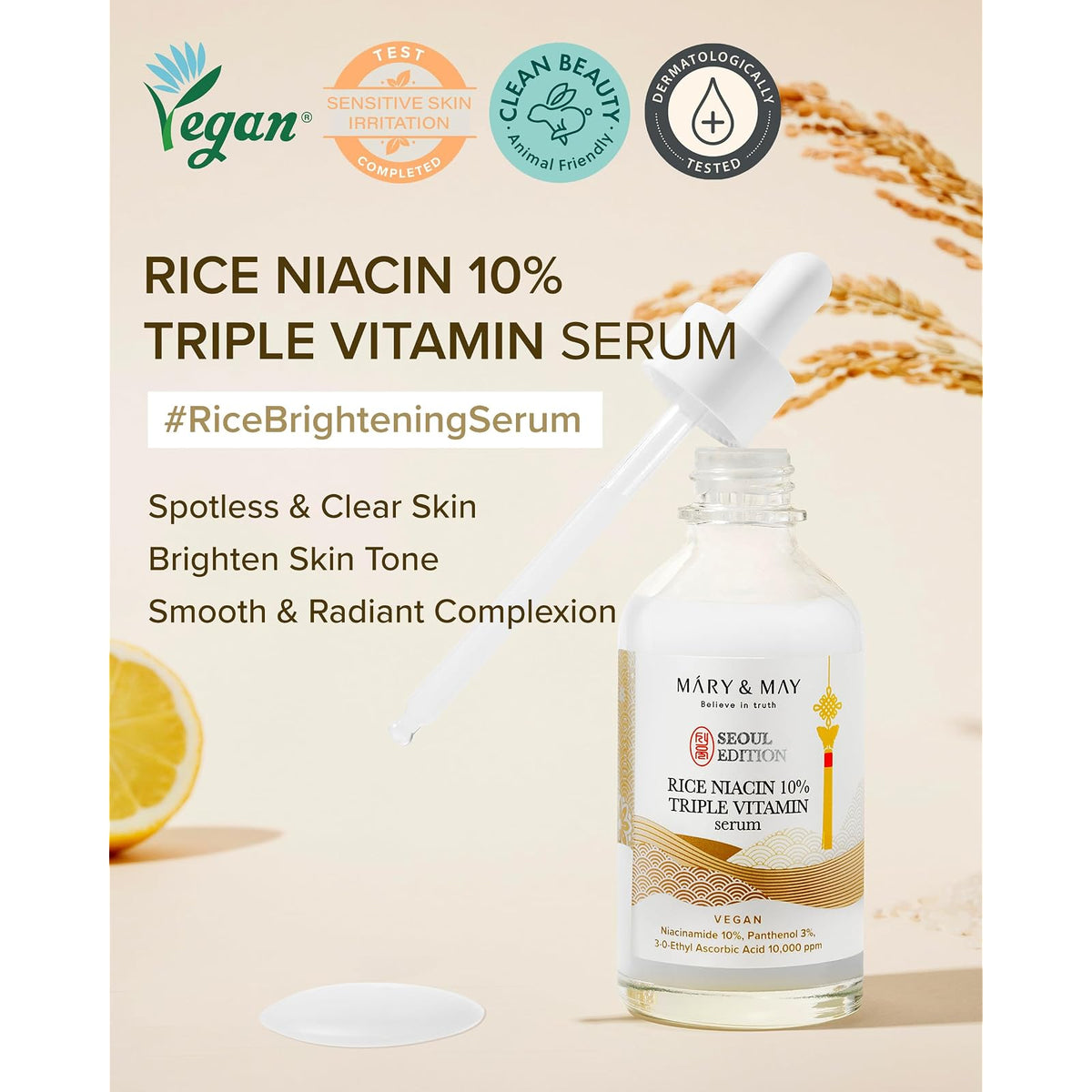 Mary&May Rice Niacin 10 % sérum éclat triple vitamine, 80 ml