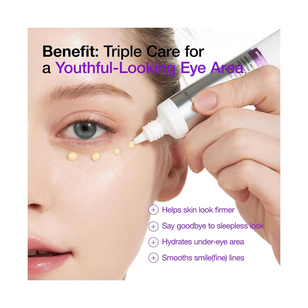 Anua Retinol 0.1 + Caféine, application sous l'œil