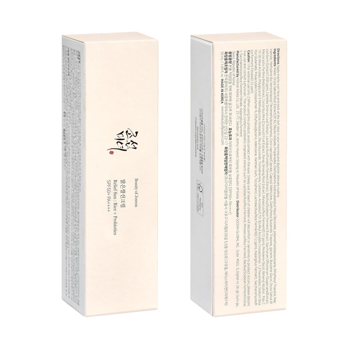 Beauty of Joseon Relief Sun SPF50+ crème solaire au riz, 50 ml