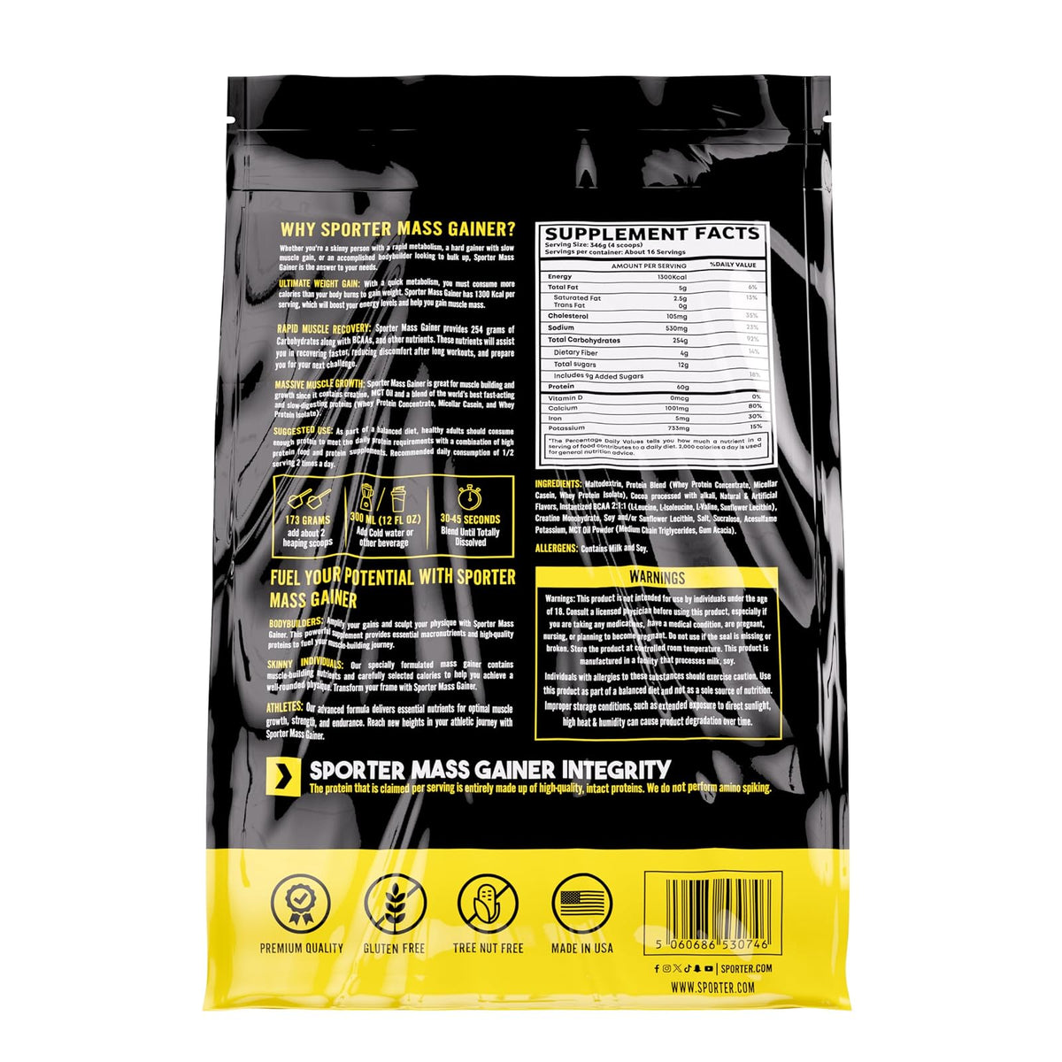 Sporter mass gainer avec créatine, BCAA et MCT