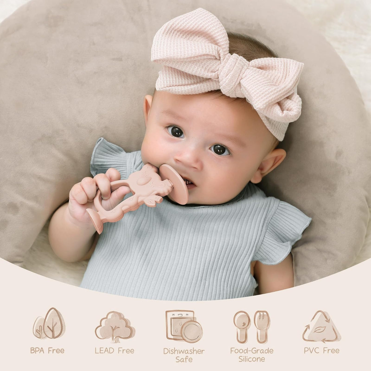 Moonkie anneaux de dentition en silicone sans BPA, lot de 2