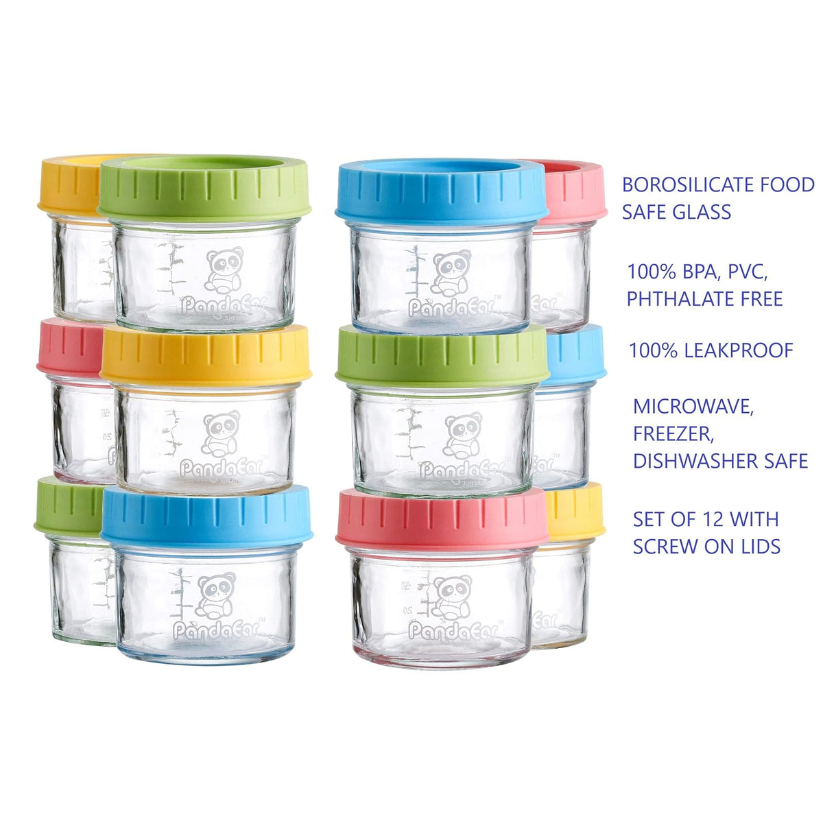 PandaEar pots en verre pour purées, 12 x 120 ml