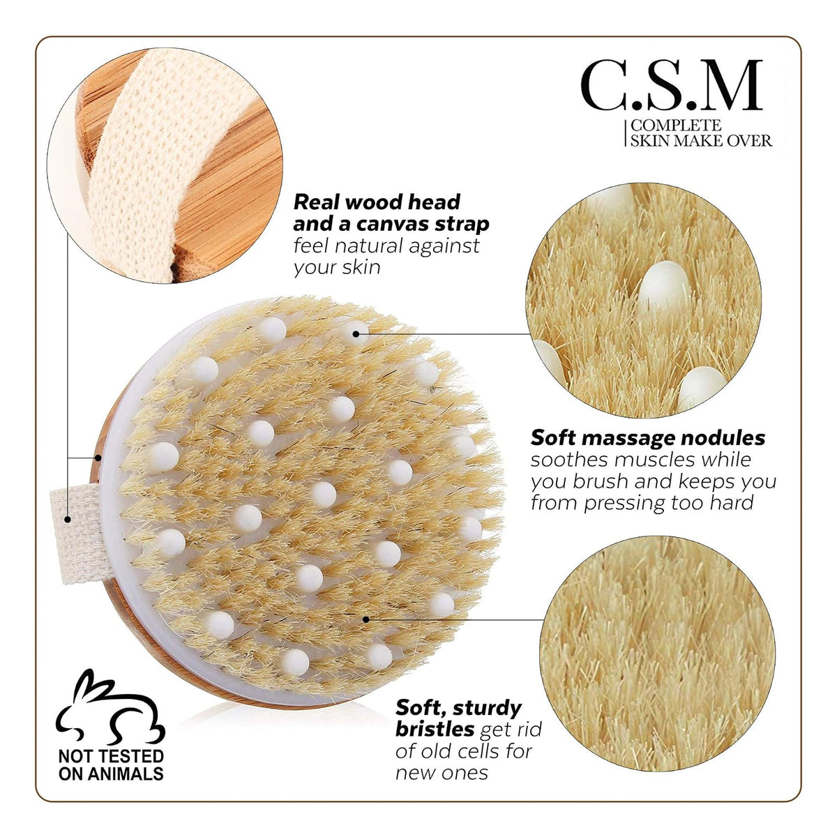 C.S.M brosse corps en bois avec picots de massage