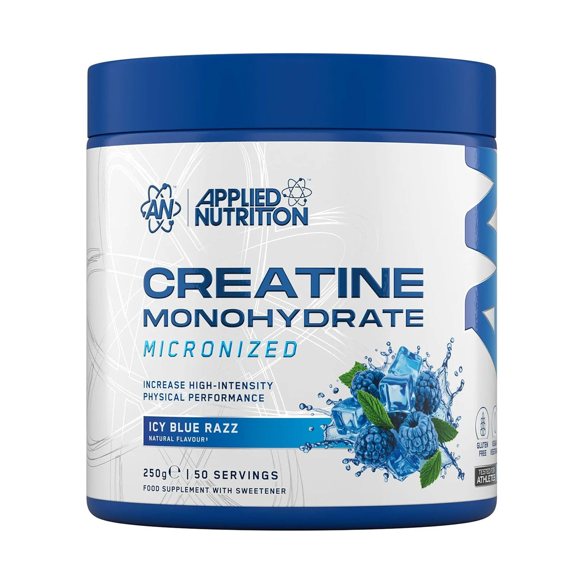 Applied Nutrition Creatine Monohydrate 250 g – Icy Blue Raz, photo du produit seul sur fond blanc